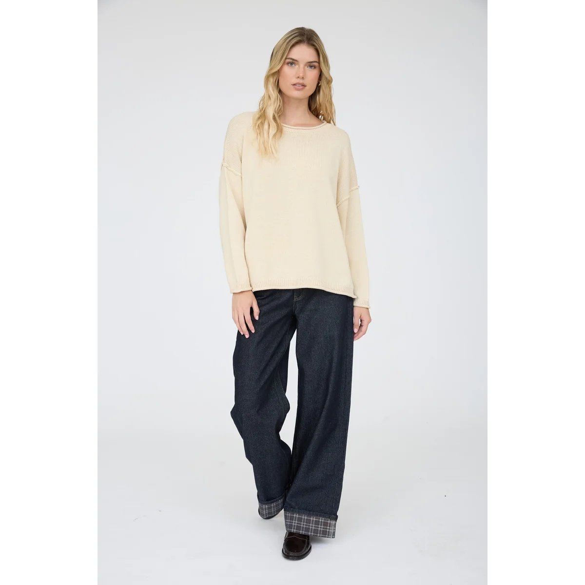 Suéter Oversize de Punto Acanalado Color Chocolate para Mujer - Image 34