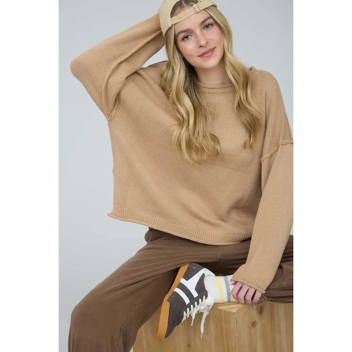 Suéter Oversize de Punto Acanalado Color Chocolate para Mujer - Image 35