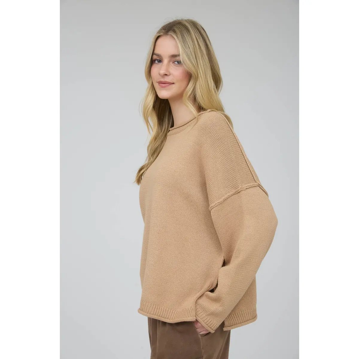 Suéter Oversize de Punto Acanalado Color Chocolate para Mujer - Image 37