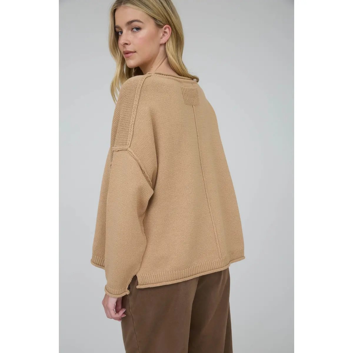 Suéter Oversize de Punto Acanalado Color Chocolate para Mujer - Image 38