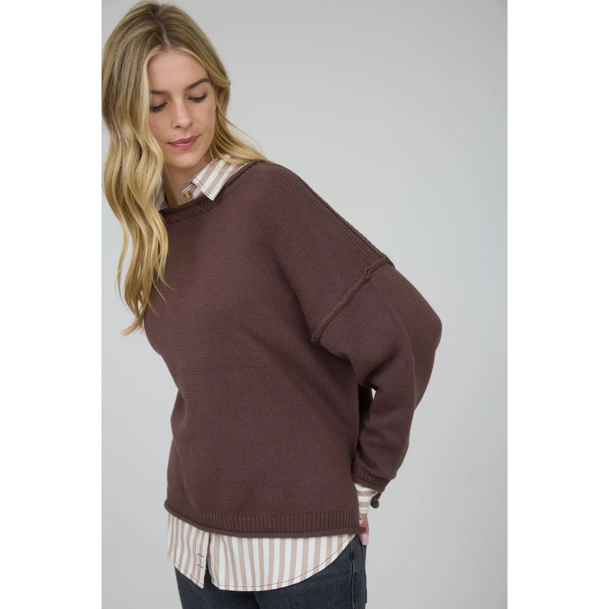 Suéter Oversize de Punto Acanalado Color Chocolate para Mujer - Image 40