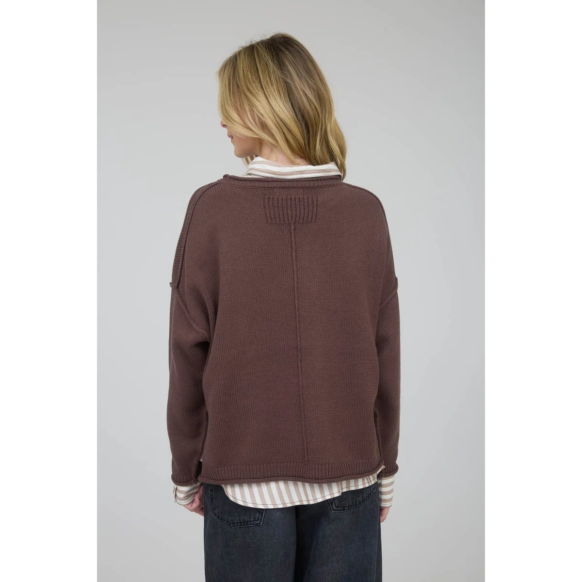 Suéter Oversize de Punto Acanalado Color Chocolate para Mujer - Image 41
