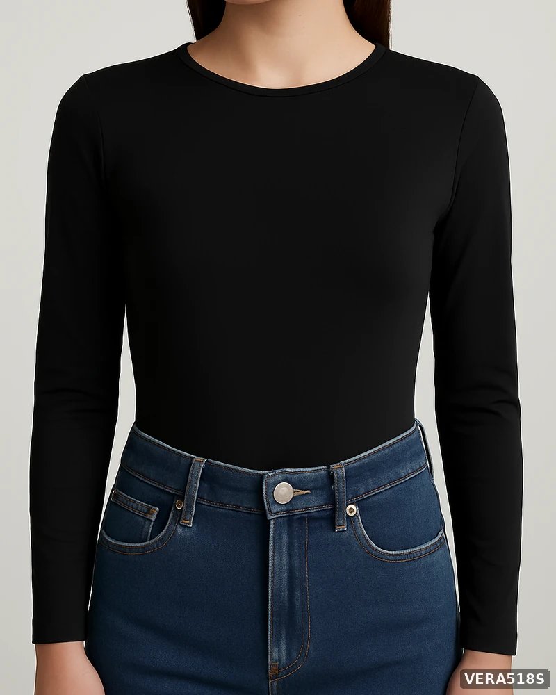 Body de Manga Larga Ajustado Color Negro Basico para Mujer - Image 6