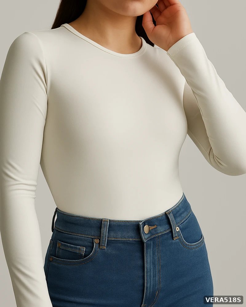 Body de Manga Larga Ajustado Color Negro Basico para Mujer - Image 9