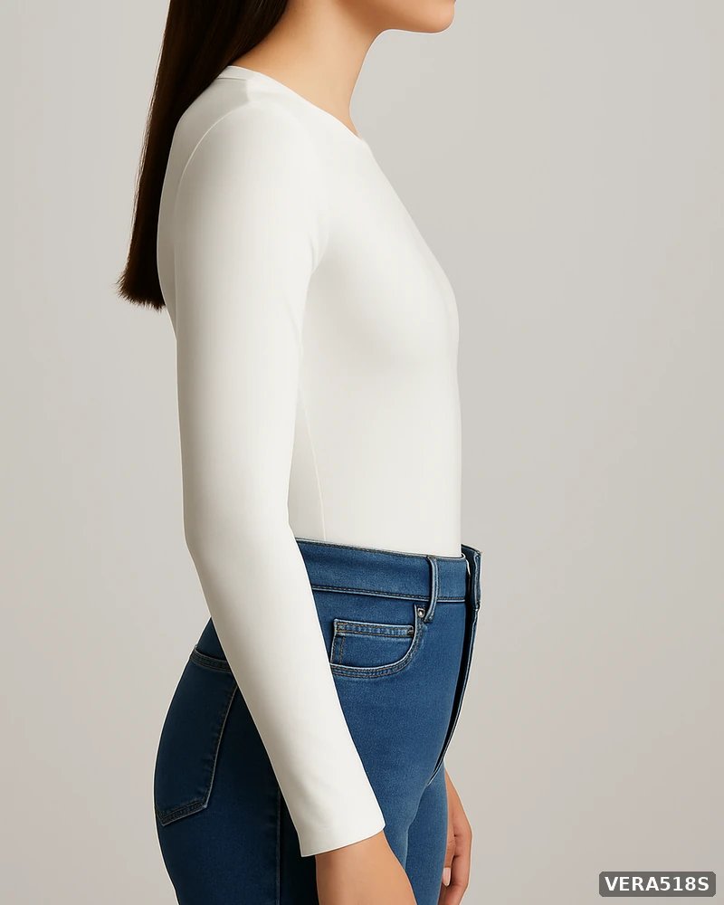 Body de Manga Larga Ajustado Color Negro Basico para Mujer - Image 12