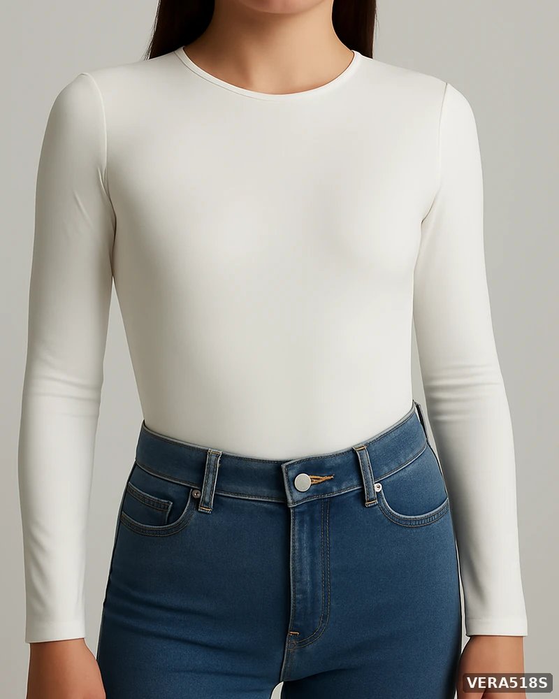 Body de Manga Larga Ajustado Color Negro Basico para Mujer - Image 13