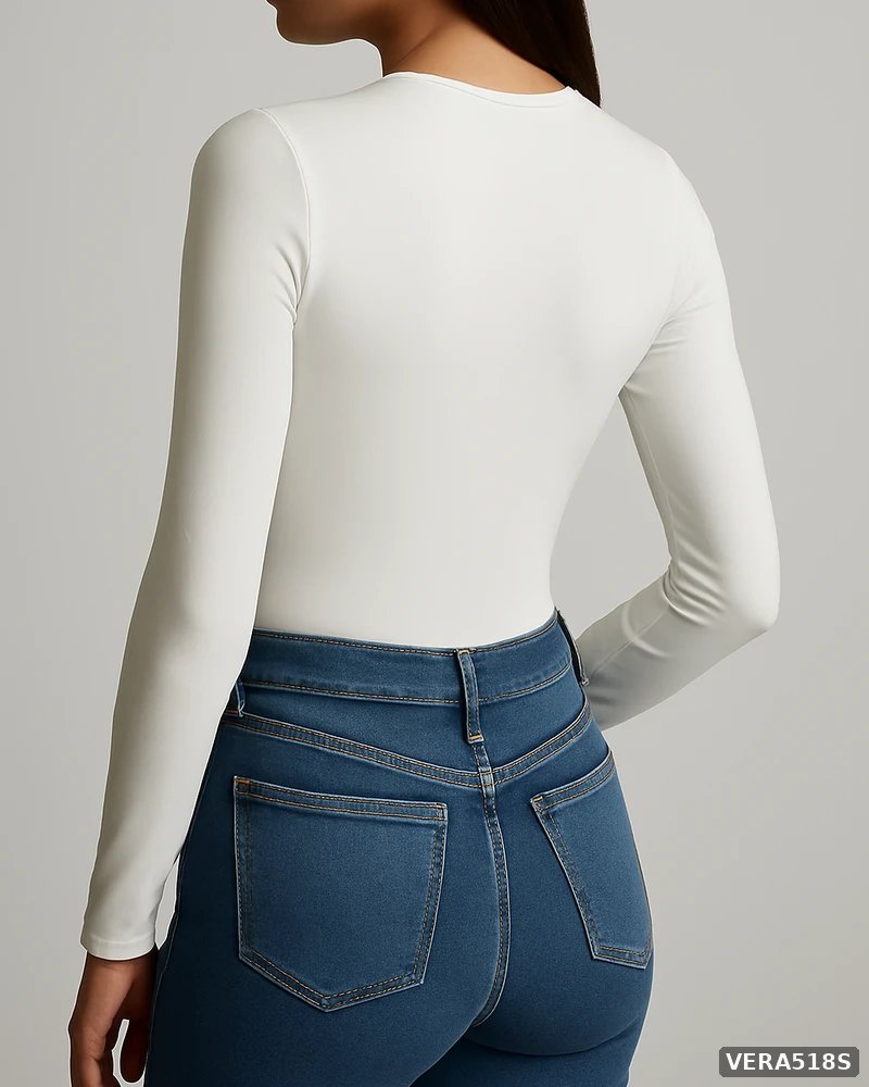 Body de Manga Larga Ajustado Color Negro Basico para Mujer - Image 14
