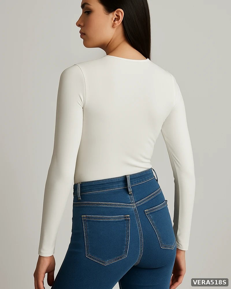 Body de Manga Larga Ajustado Color Negro Basico para Mujer - Image 15