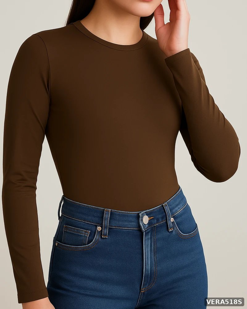 Body de Manga Larga Ajustado Color Negro Basico para Mujer - Image 16