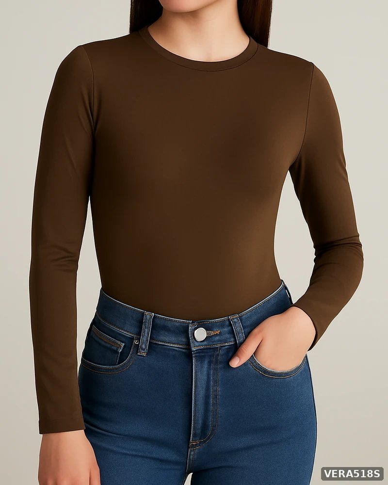 Body de Manga Larga Ajustado Color Negro Basico para Mujer - Image 17