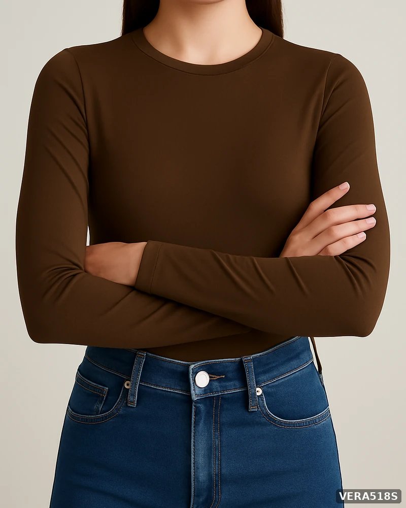 Body de Manga Larga Ajustado Color Negro Basico para Mujer - Image 18