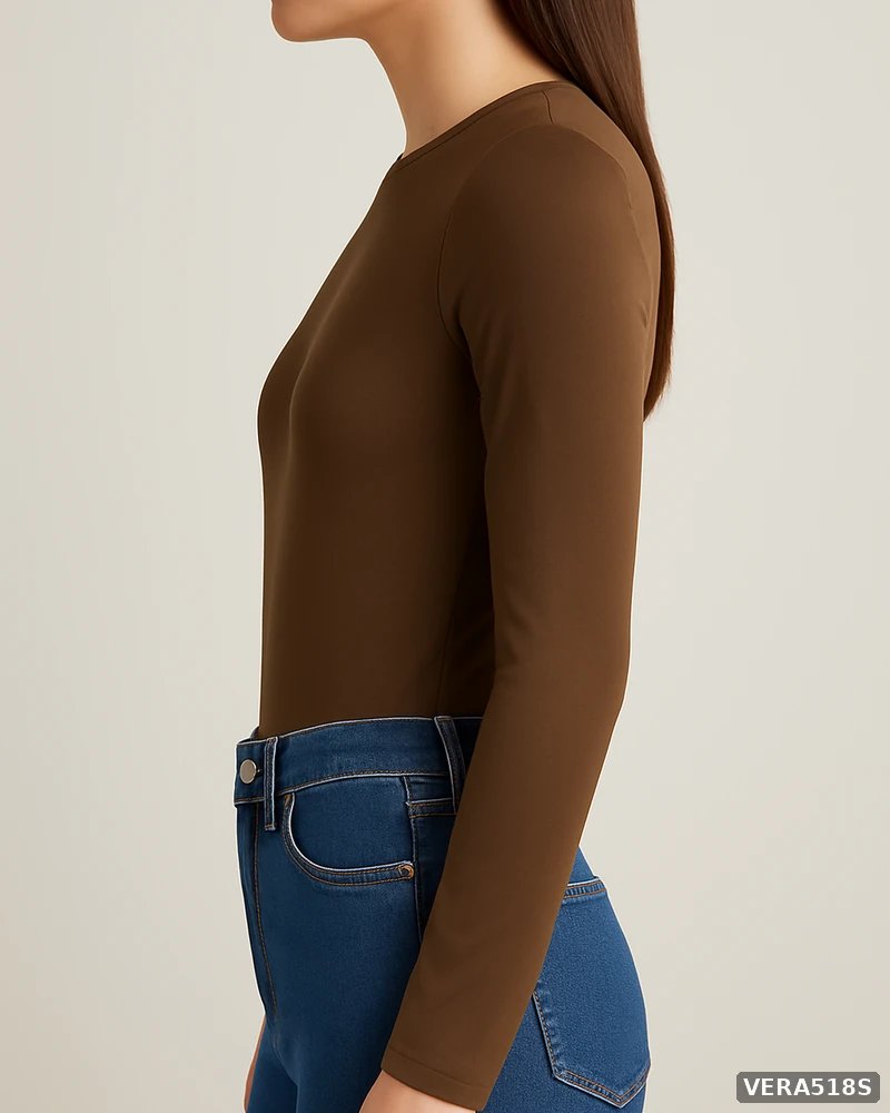 Body de Manga Larga Ajustado Color Negro Basico para Mujer - Image 19