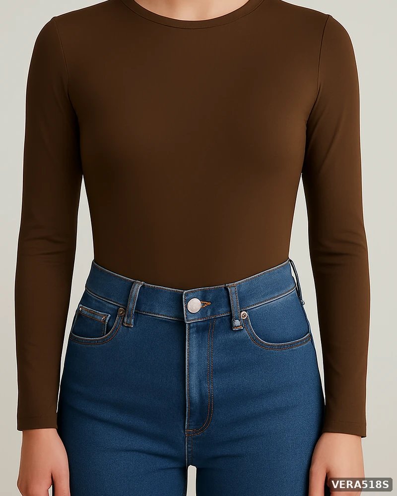 Body de Manga Larga Ajustado Color Negro Basico para Mujer - Image 20