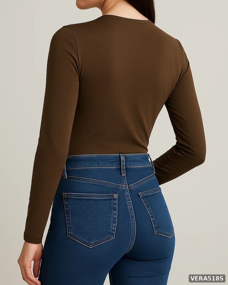 Body de Manga Larga Ajustado Color Negro Basico para Mujer - Image 21