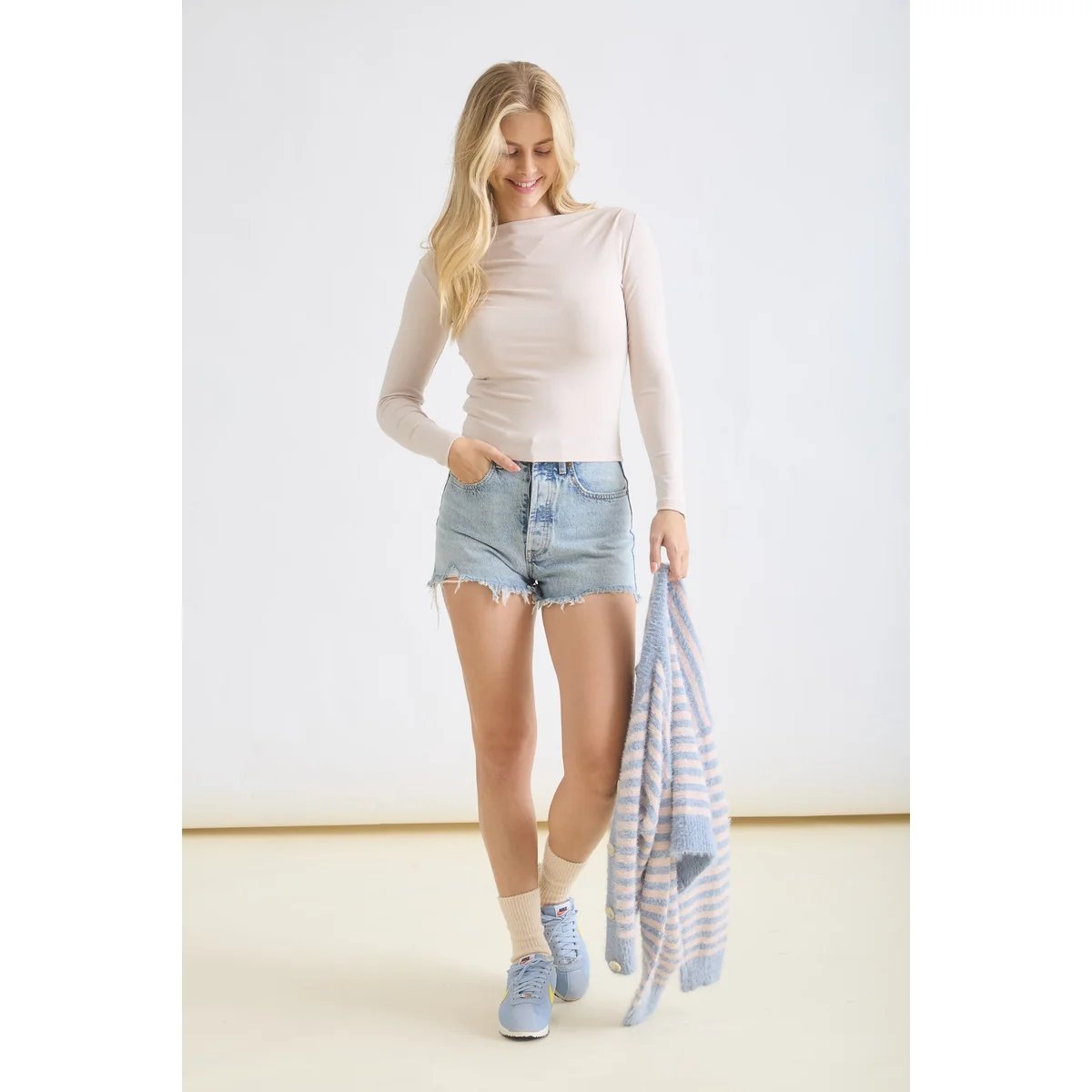 Blusa Ajustada de Manga Larga con Cuello Bote en Verde Olivo para Mujer - Image 44