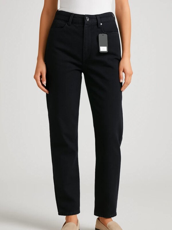 Jeans Mom Fit Negro Tiro Alto Clásico para Mujer
