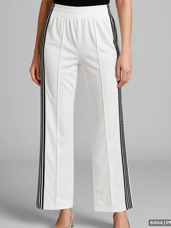 Pantalon Deportivo Elegante Blanco con Franjas Laterales para Mujer