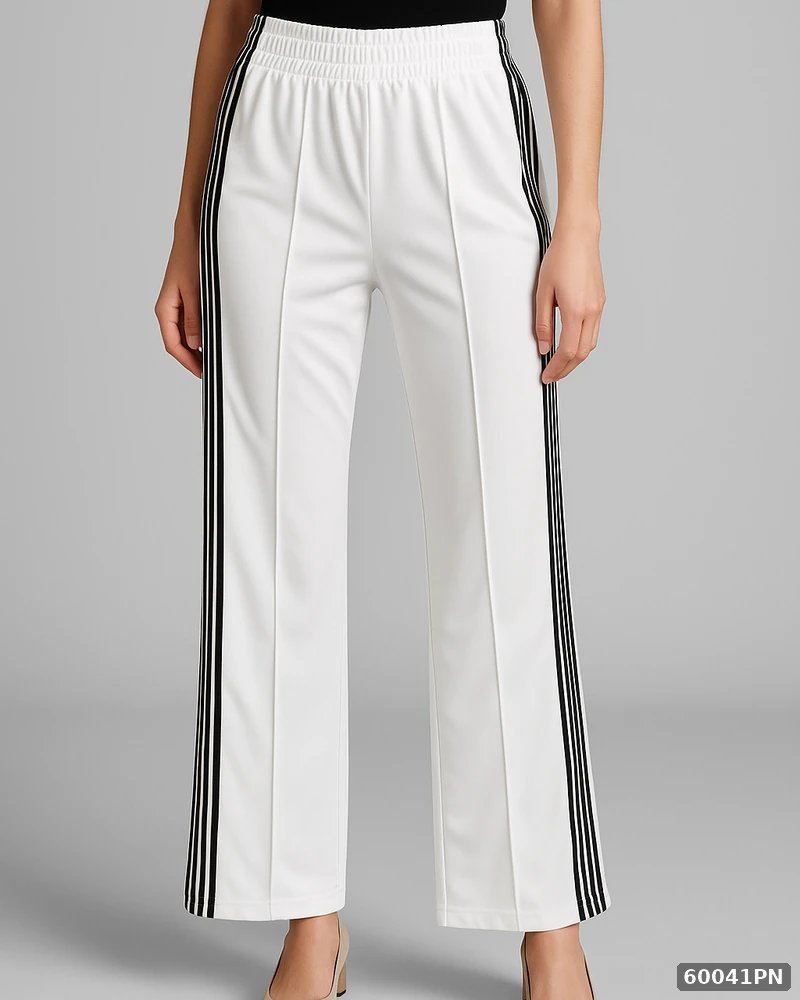 Pantalon Deportivo Elegante Blanco con Franjas Laterales para Mujer