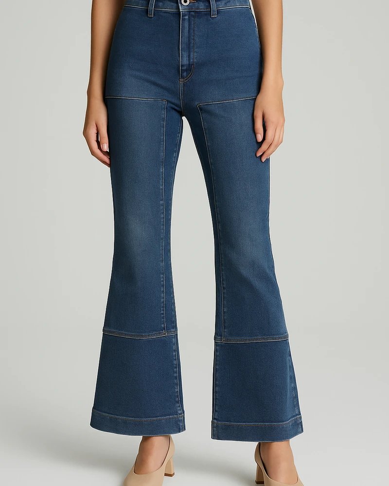Pantalon Acampanado de Mezclilla Azul Estilo Retro para Mujer