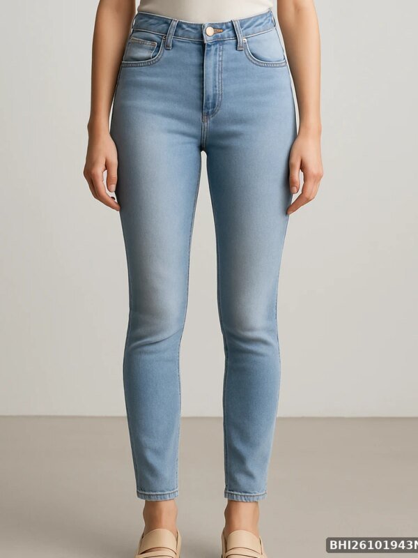 Jeans Skinny de Tiro Alto en Denim Claro para Mujer