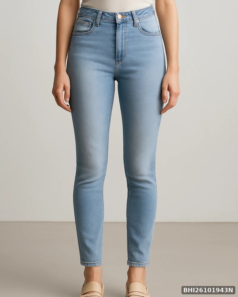 Jeans Skinny de Tiro Alto en Denim Claro para Mujer