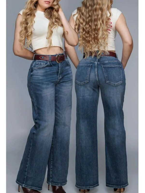 Pantalon Wide Leg de Mezclilla con Cinto para Mujer