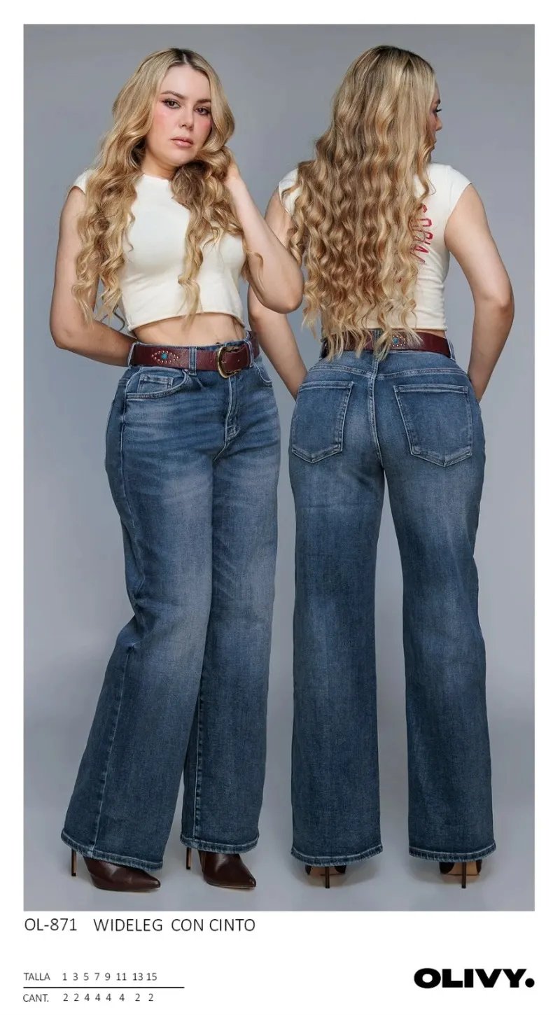 Pantalon Wide Leg de Mezclilla con Cinto para Mujer