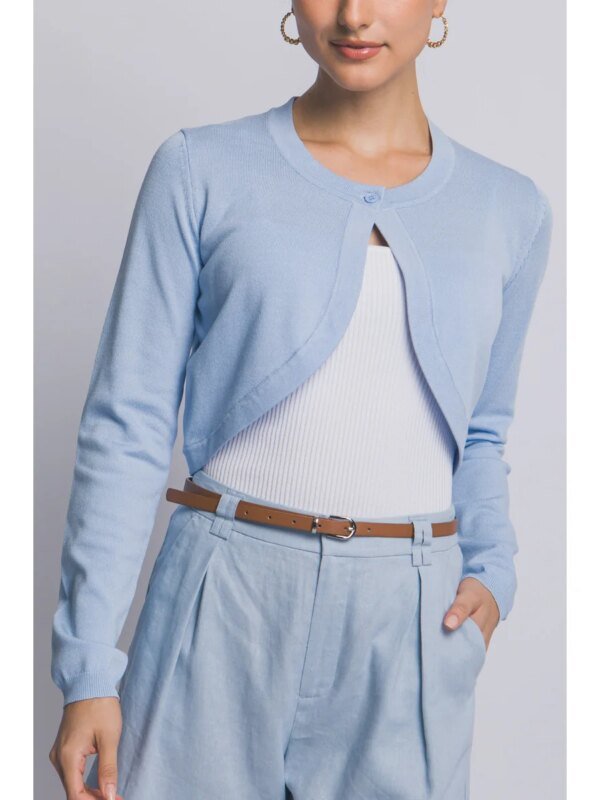 Suéter Cropped Bolero de Punto Azul Claro Elegante para Mujer