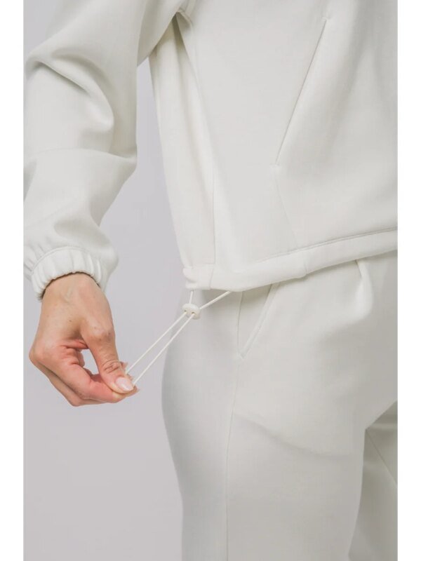 Sudadera Cropped Oversize con Cordón Ajustable en Blanco para Mujer