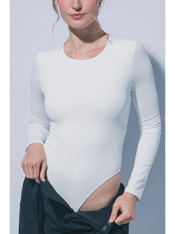Body Manga Larga Ajustado Cuello Redondo Blanco para Mujer