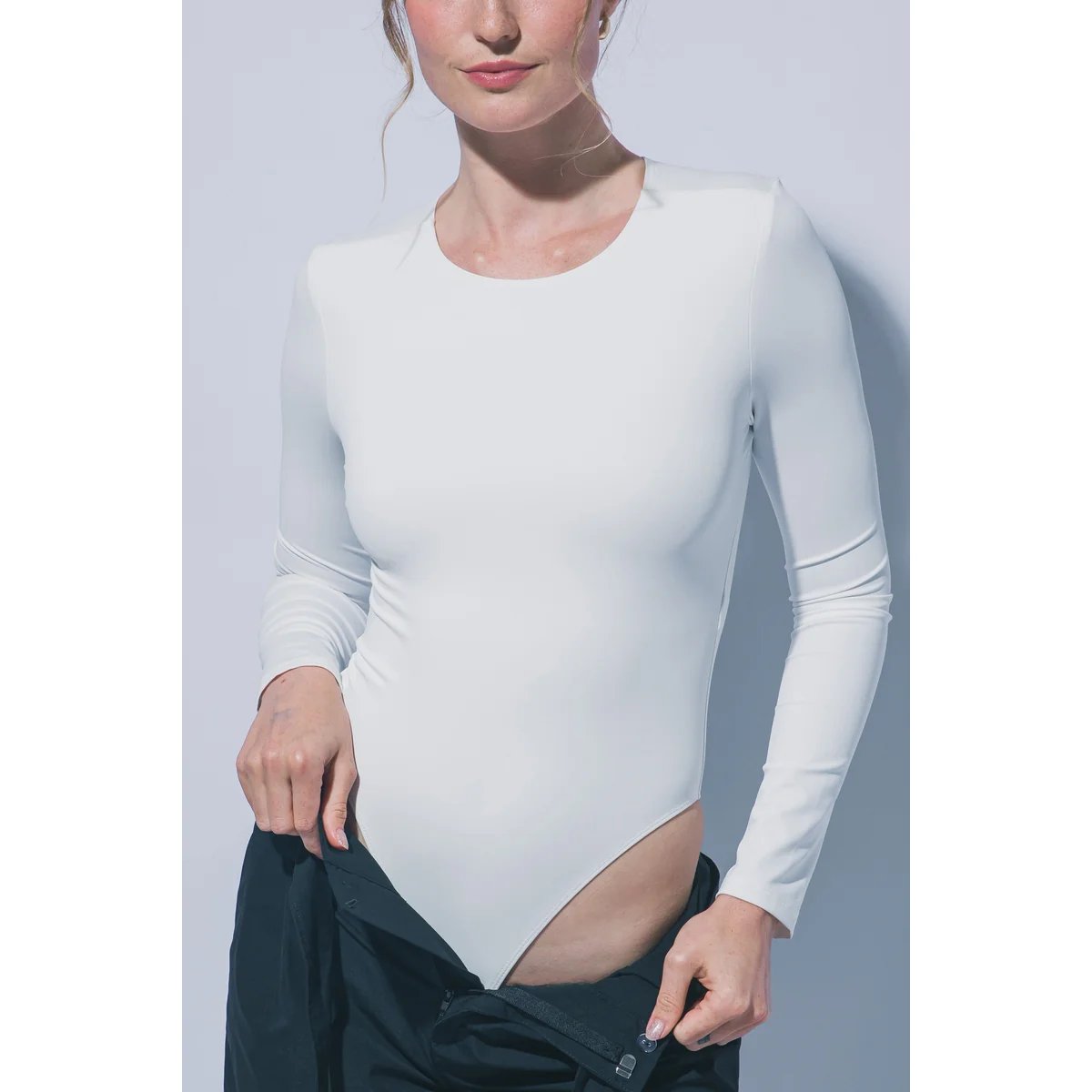 Body Manga Larga Ajustado Cuello Redondo Blanco para Mujer