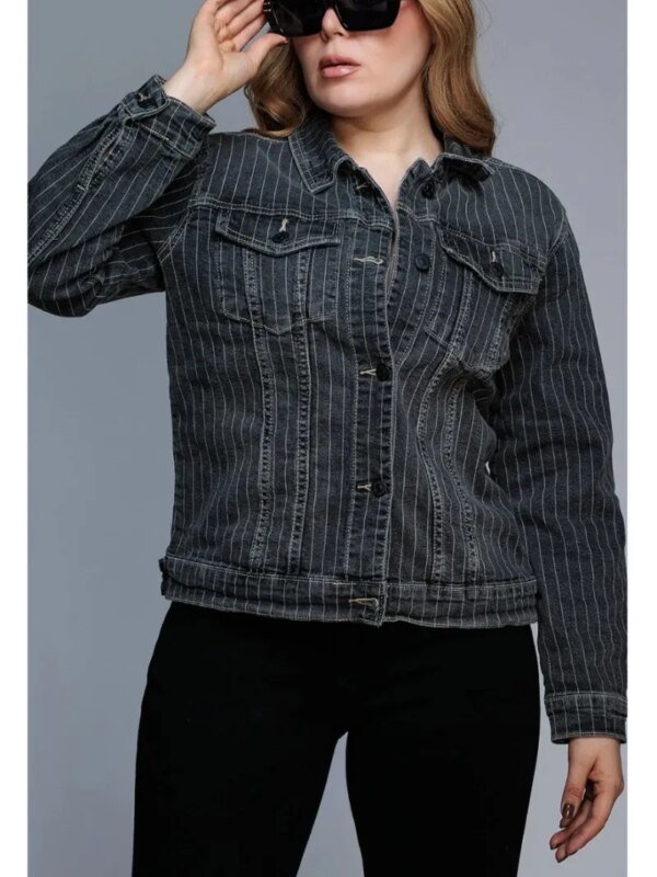 Chamarra de Mezclilla a Rayas Estilo Vintage para Mujer Curvy