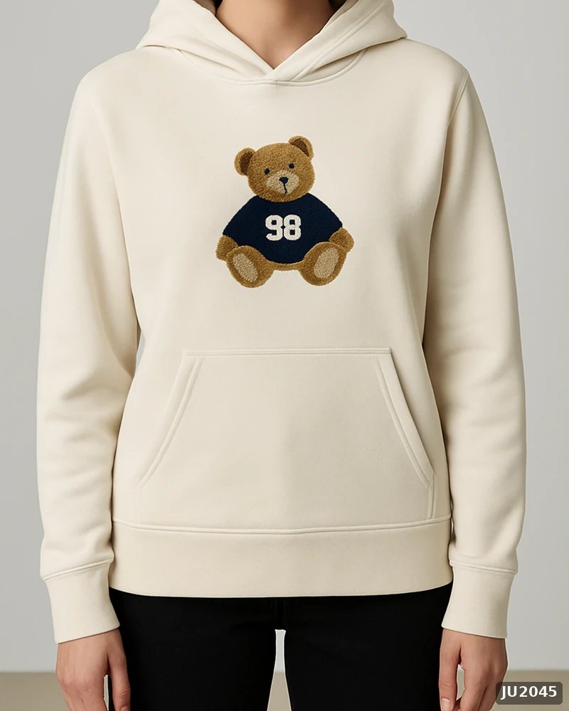 Hoodie Oversize con Bordado de Osito para Mujer Estilo Casual