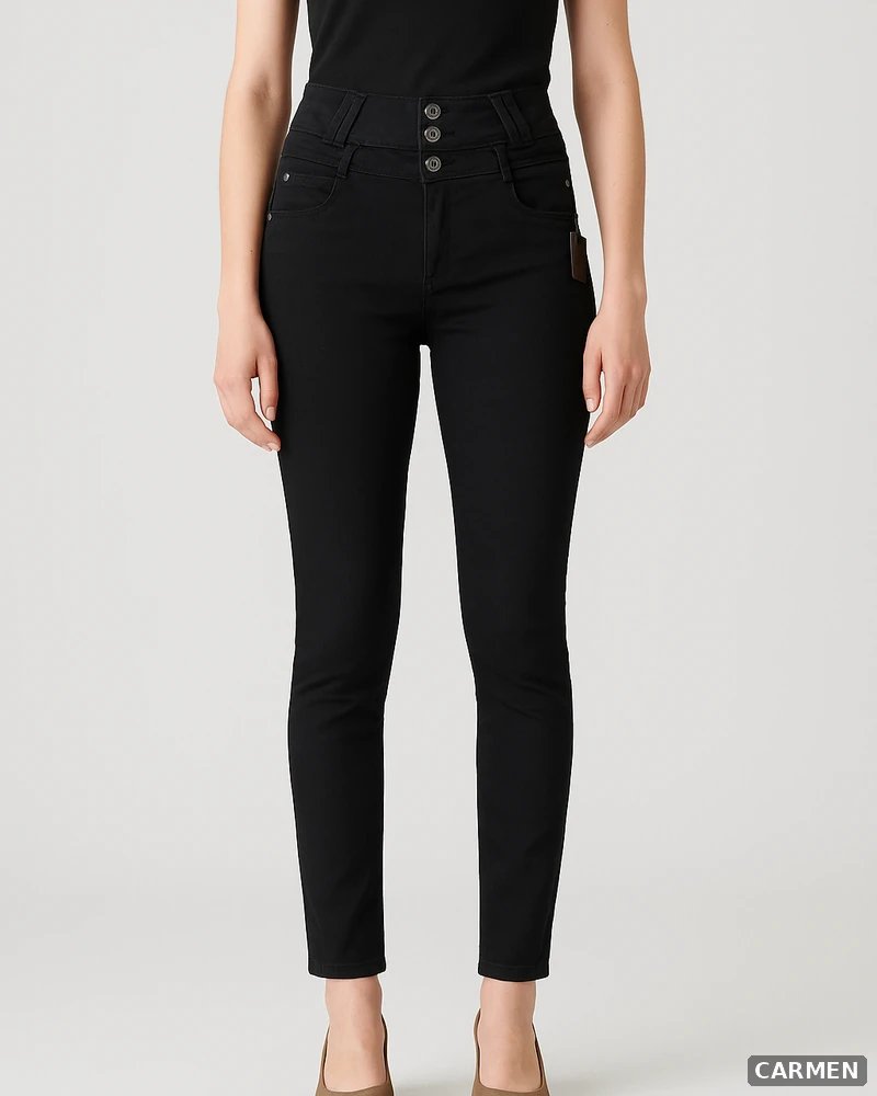 Pantalón Colombiano Fit Negro Levantacola de Tiro Alto para Mujer