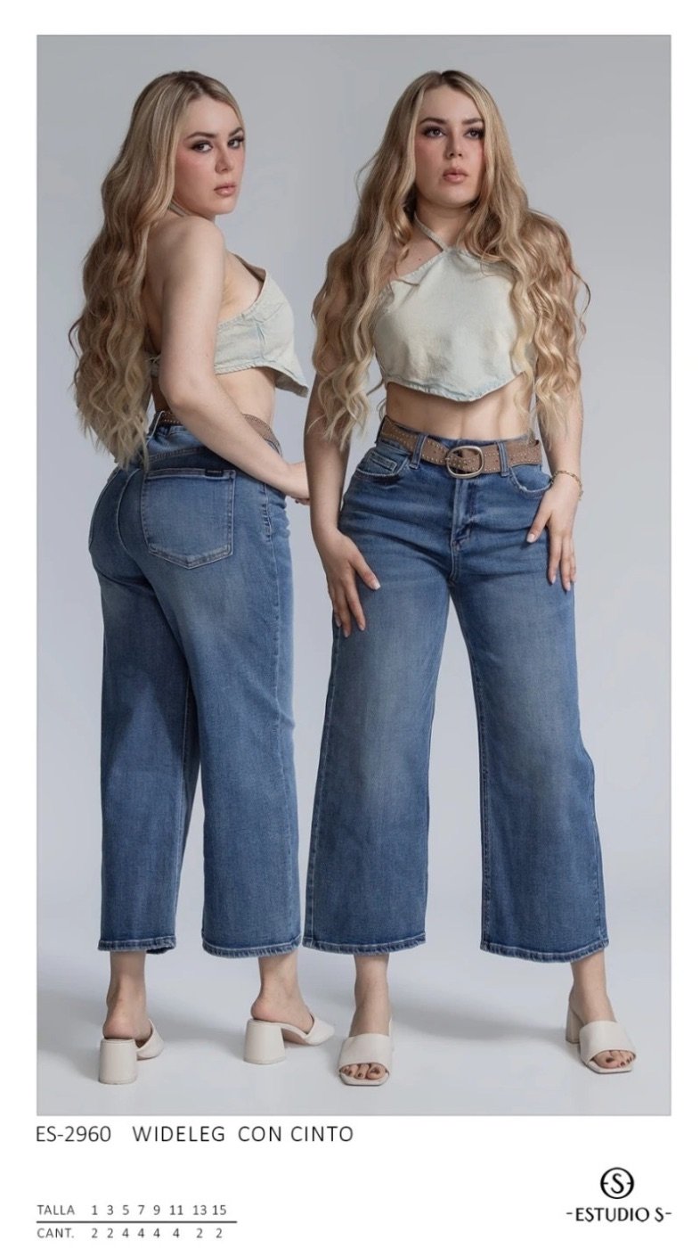 Pantalon Wide Leg de Mezclilla con Cinto para Mujer