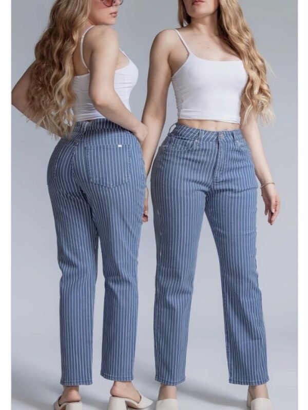 Pantalon Straight Fit de Mezclilla a Rayas Para Mujer