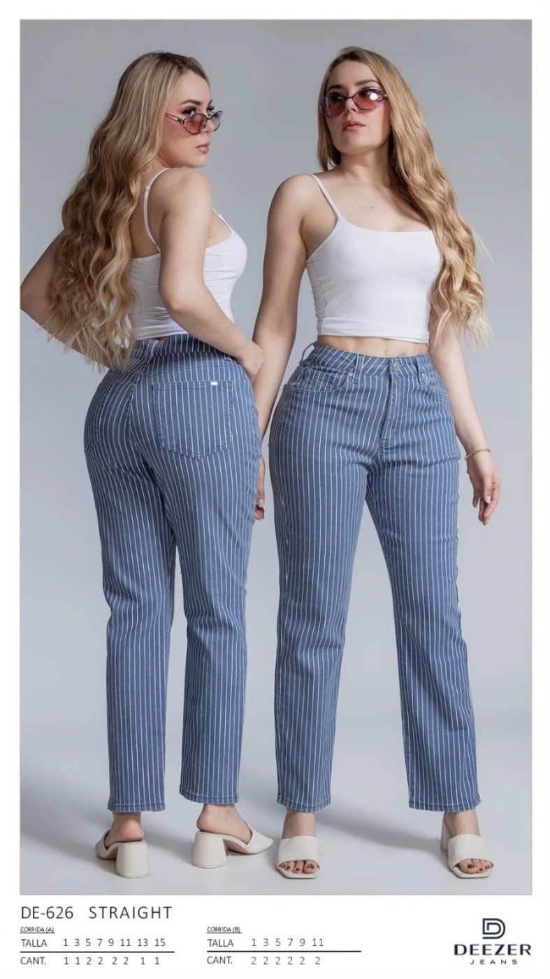Pantalon Straight Fit de Mezclilla a Rayas Para Mujer