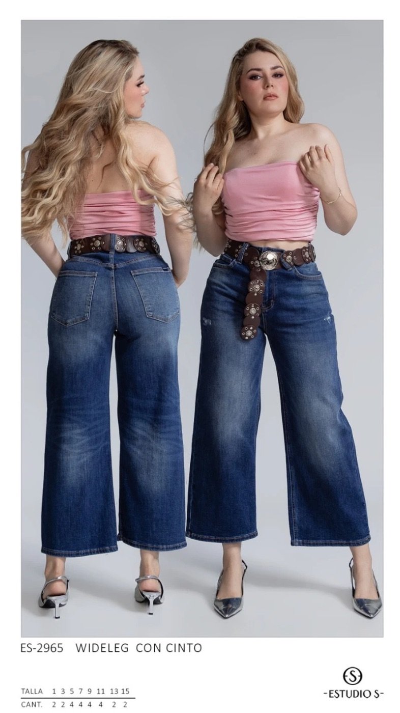 Pantalón Wide Leg de Mezclilla con Cinto para Mujer