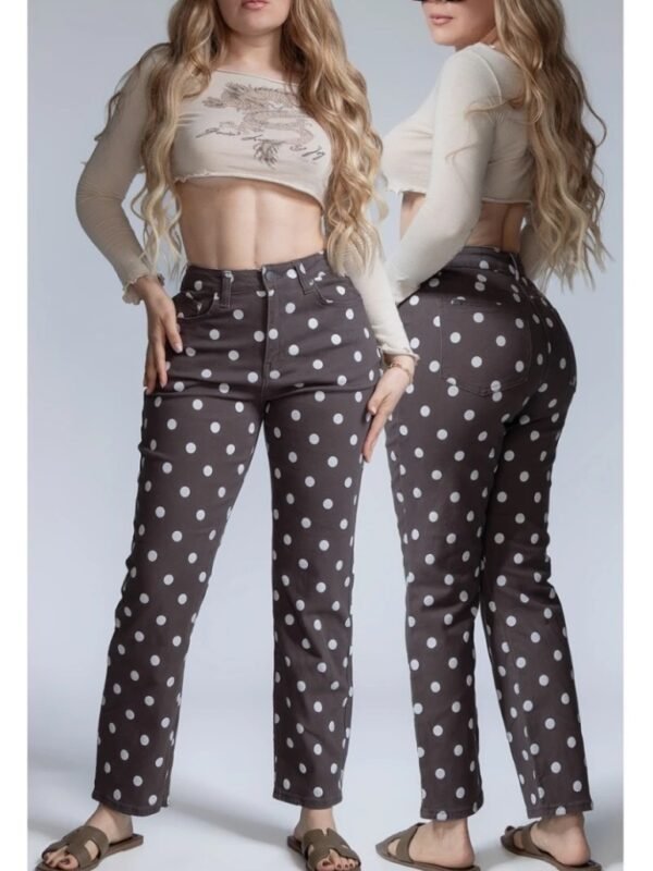 Pantalon Straight Fit a Lunares Vintage Cafe para Mujer