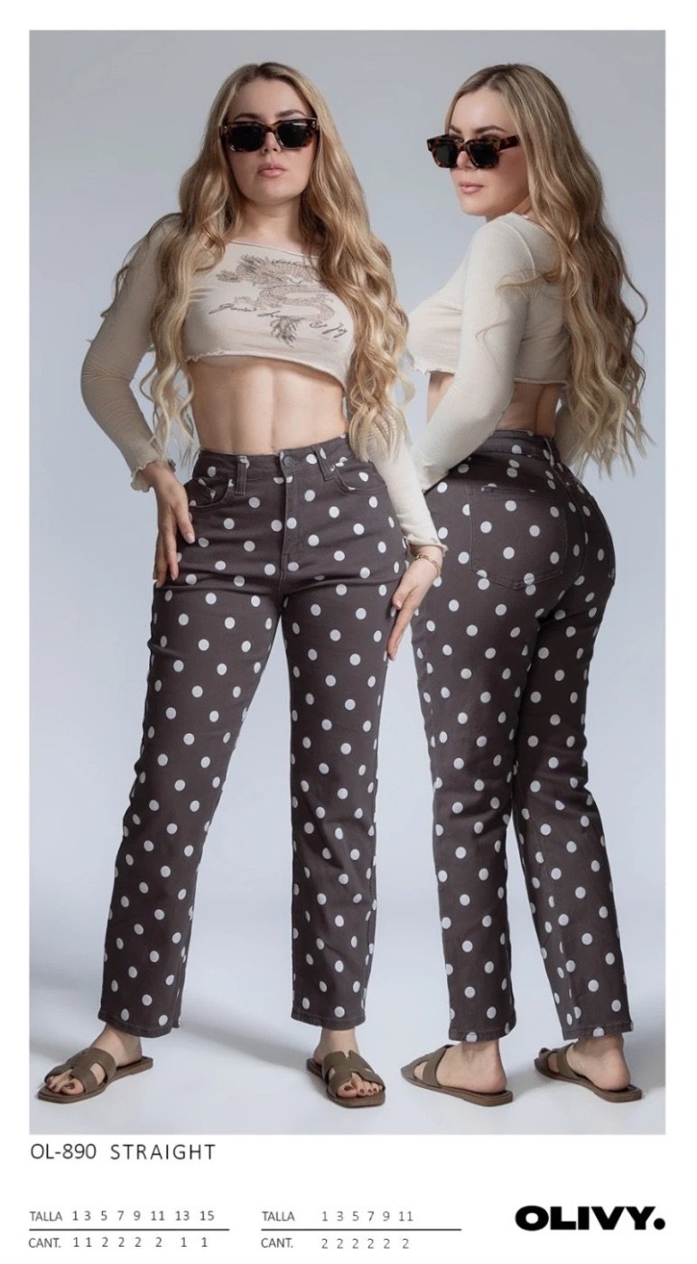 Pantalon Straight Fit a Lunares Vintage Cafe para Mujer