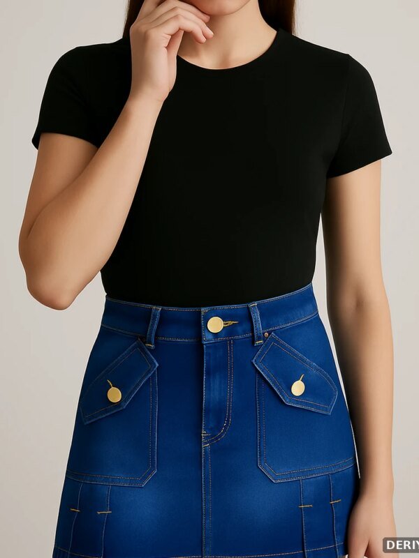 Minifalda Cargo de Mezclilla Azul con Bolsillos Dorados para Mujer - vista 2