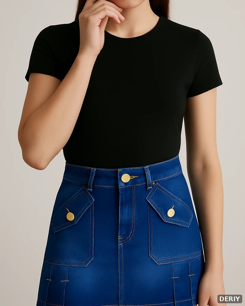 Minifalda Cargo de Mezclilla Azul con Bolsillos Dorados para Mujer - vista 2