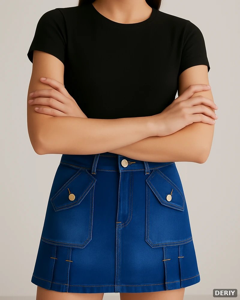Minifalda Cargo de Mezclilla Azul con Bolsillos Dorados para Mujer - vista 4