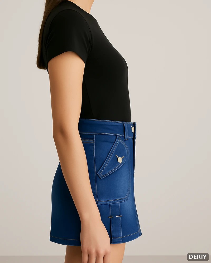 Minifalda Cargo de Mezclilla Azul con Bolsillos Dorados para Mujer - vista 5
