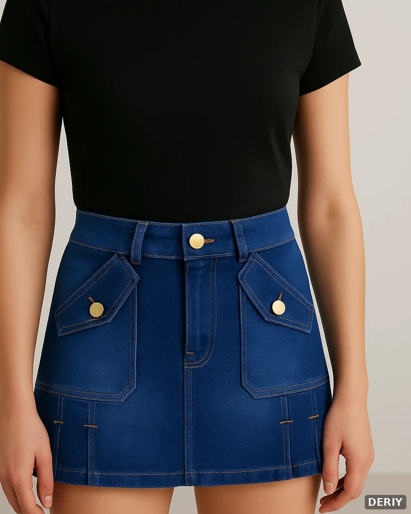 Minifalda Cargo de Mezclilla Azul con Bolsillos Dorados para Mujer - vista 6