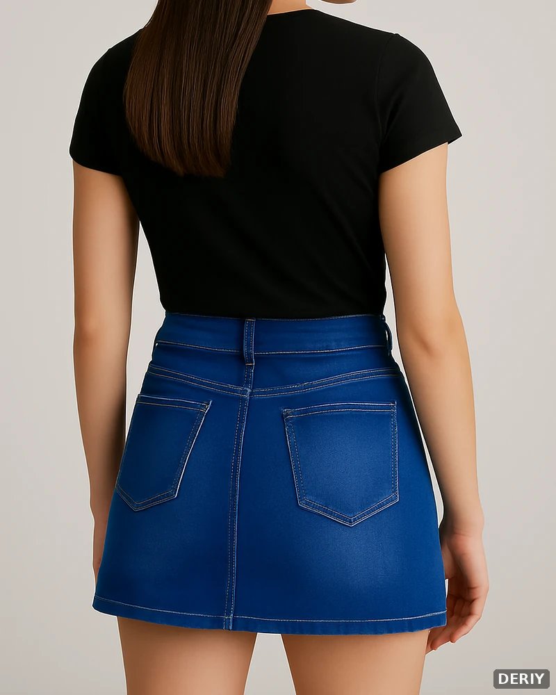 Minifalda Cargo de Mezclilla Azul con Bolsillos Dorados para Mujer - vista 7