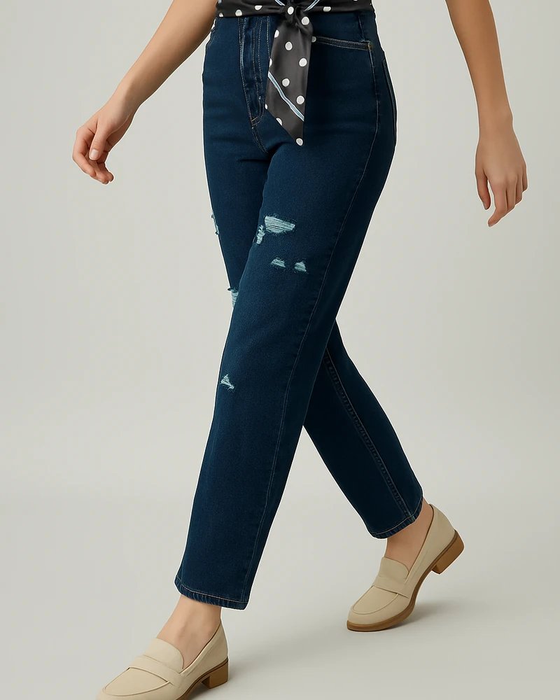 Jeans Wide Leg de Tiro Alto con Roturas para Mujer - vista 2