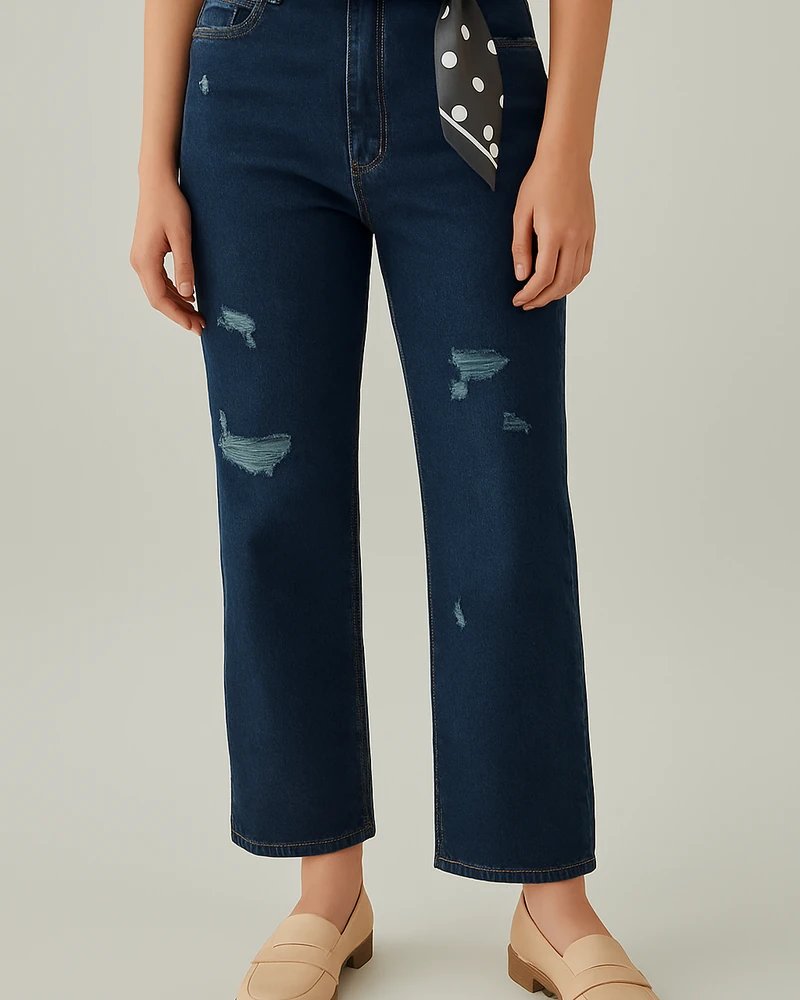 Jeans Wide Leg de Tiro Alto con Roturas para Mujer - vista 8