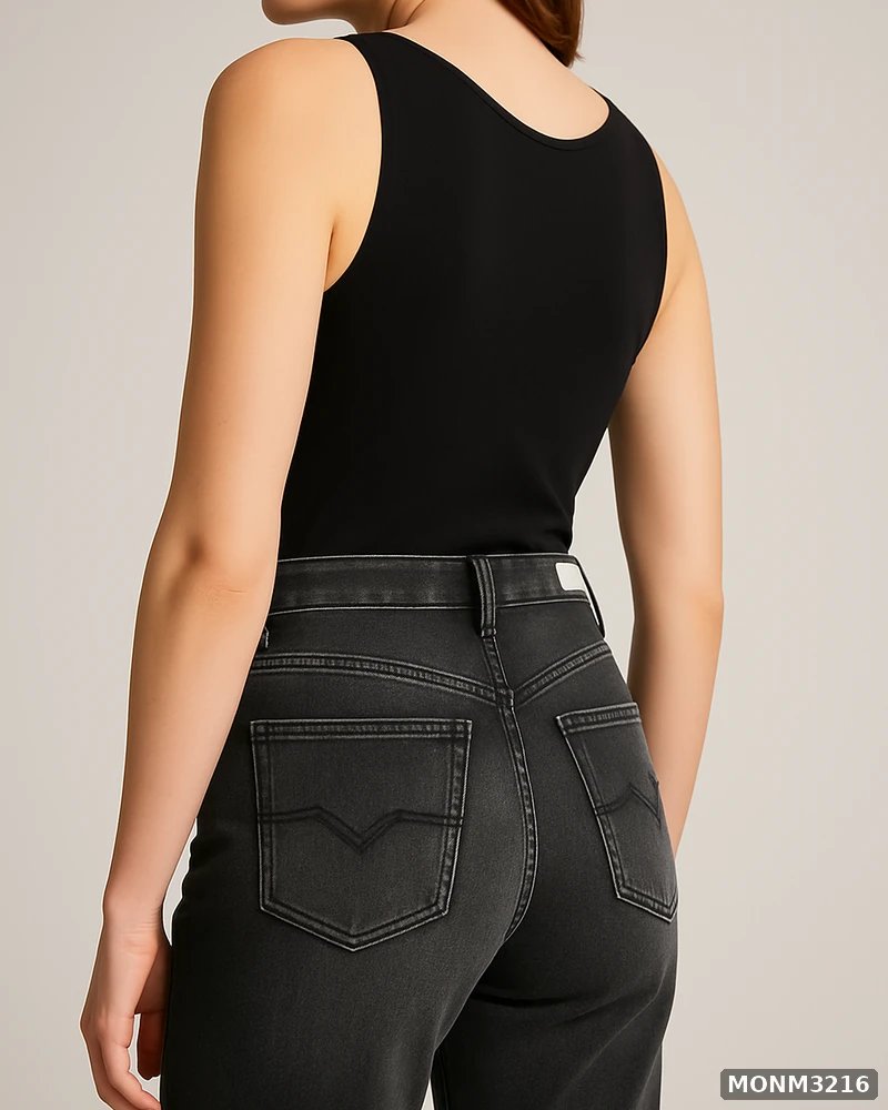 Jeans Mom Fit Lavado Oscuro de Tiro Alto para Mujer - vista 8