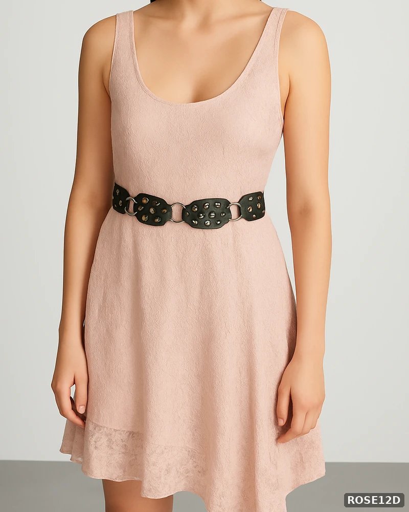 Vestido de Encaje Rosa Asimétrico con Cinturón para Mujer - vista 8